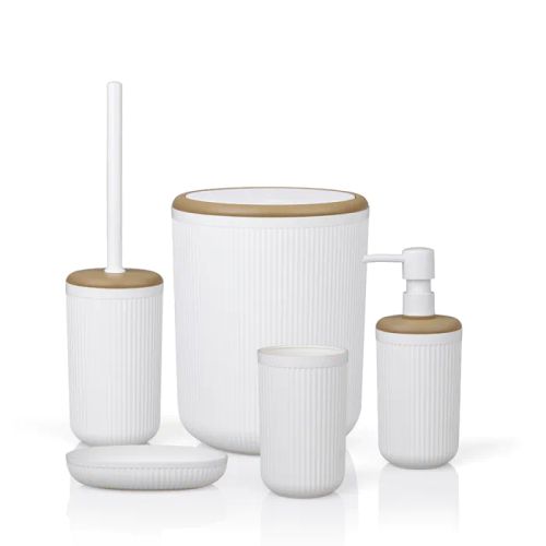 Set de 5 Accessoires de Salle de Bain OKYANUS Effet Bois Blanc Set de 5 Accessoires de Salle de Bain OKYANUS Effet Bois Blanc