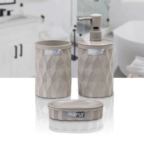 Set de 3 Accessoires de Salle de Bain OKYANUS Grège Diamond Set de 3 Accessoires de Salle de Bain OKYANUS Grège Diamond