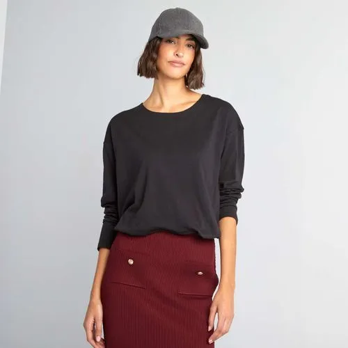 t-shirt manches longues avec base élastiquée effet roulé noir t-shirt manches longues avec base élastiquée effet roulé noir