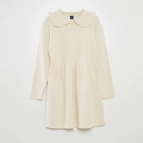 robe pull en maille tricot col volanté beige robe pull en maille tricot col volanté beige