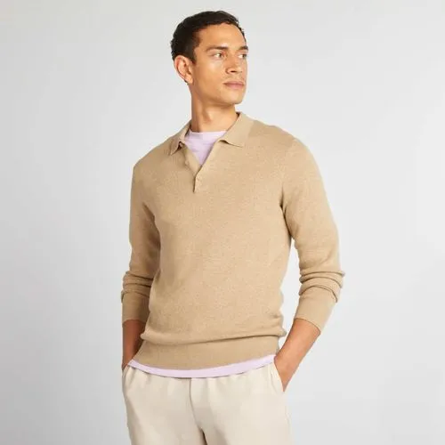 pull fine jauge col polo boutonné beige pull fine jauge col polo boutonné beige