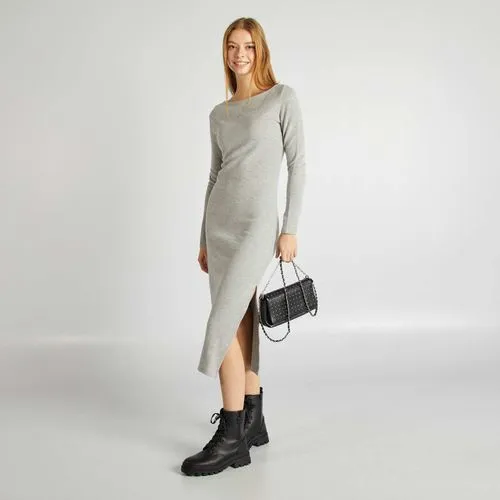 robe longue côtelée en maille doudou gris robe longue côtelée en maille doudou gris