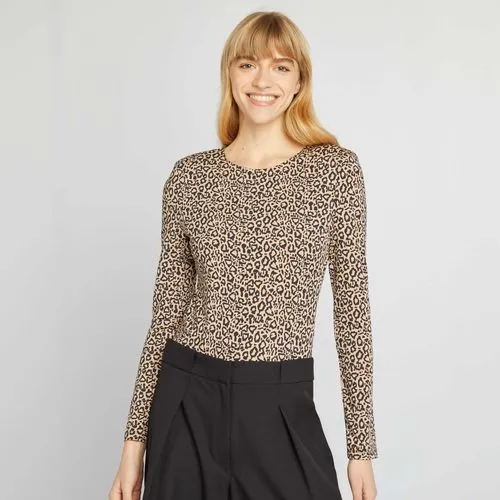 body à motif léopard manches longues beige body à motif léopard manches longues beige