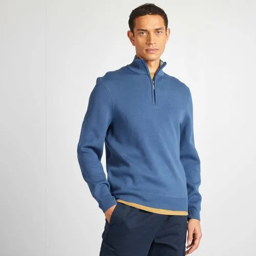 pull en maille col camionneur zippé bleu pull en maille col camionneur zippé bleu