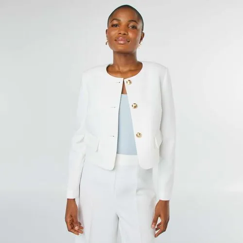 veste tailleur coupe courte avec boutons dorés blanc veste tailleur coupe courte avec boutons dorés blanc