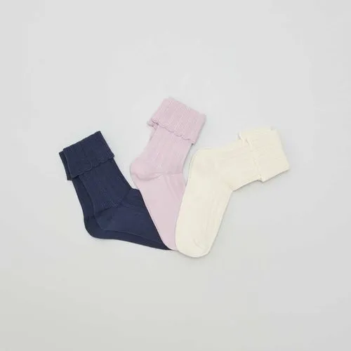 chaussettes avec revers en maille - lot de 3 lilas/ecru/marrine chaussettes avec revers en maille - lot de 3 lilas/ecru/marrine