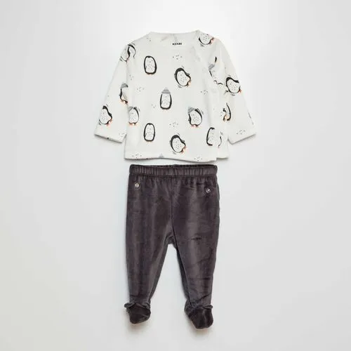 ensemble pyjama en velours blanc/gris