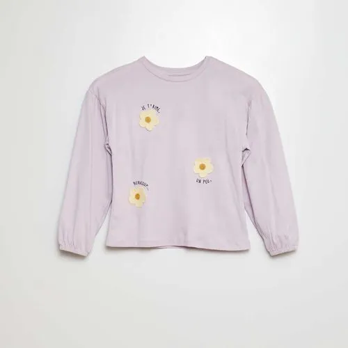 t-shirt avec broderies et fronces aux emmanchures violet