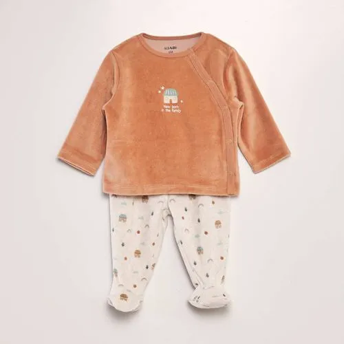 ensemble pyjama en velours orange/beige