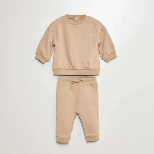 ensemble jogging sweat + pantalon uni en molleton - 2 pièces beige