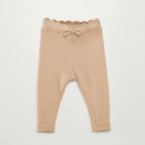 legging côtelé avec nœud beige