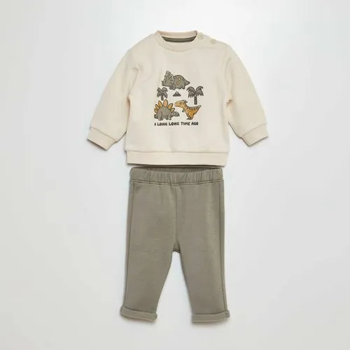 ensemble sweat imprimé + jogging blanc/kaki