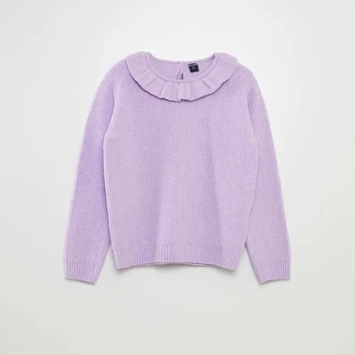 pull en maille doudou avec froufrou violet