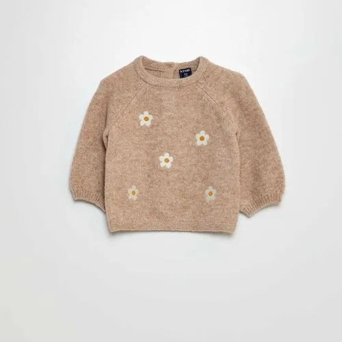 pull en maille mousseuse avec broderies beige pull en maille mousseuse avec broderies beige