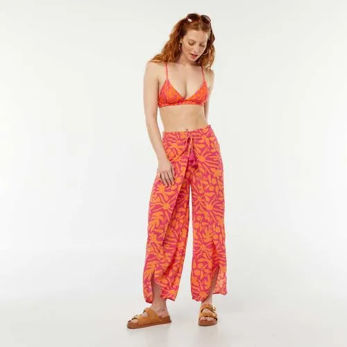 pantalon de plage imprimé feuillage rose/orange pantalon de plage imprimé feuillage rose/orange