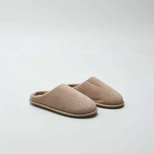 chaussons mules en maille bouclette beige chaussons mules en maille bouclette beige