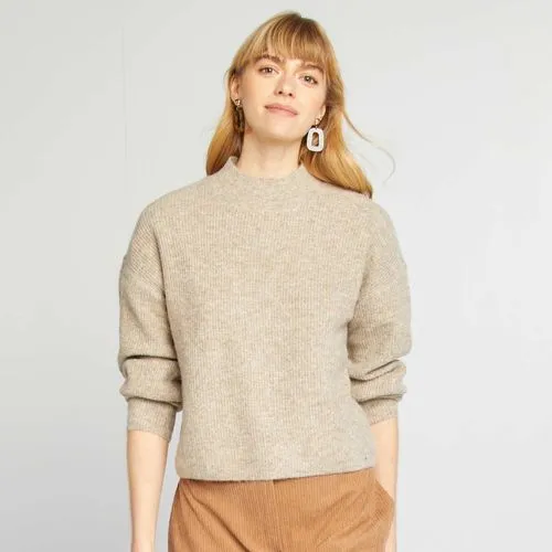pull en maille à col montant marron