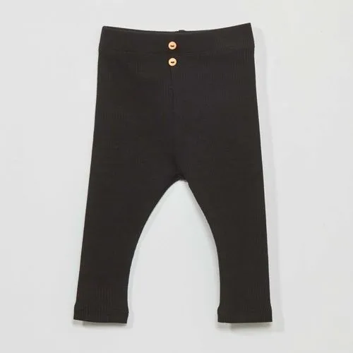 legging uni en maille côtelée noir