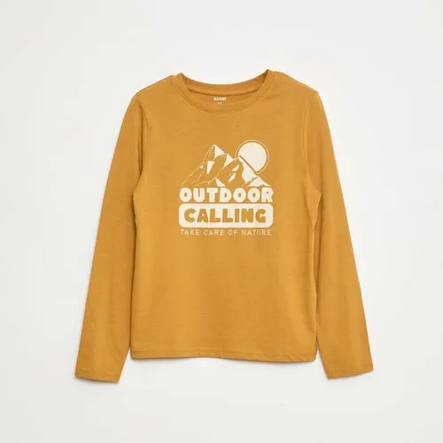 t-shirt imprimé fantaisie à manches longues moutarde