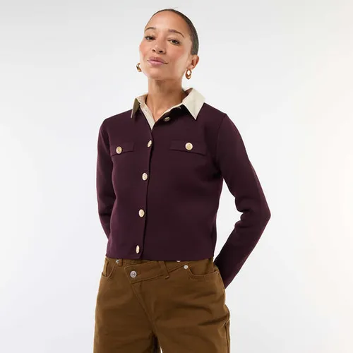 gilet boutons dorés maille texturée rouge