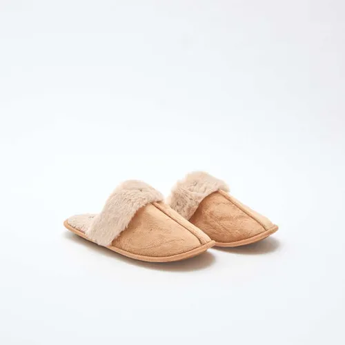 chaussons mules effet pelucheux beige