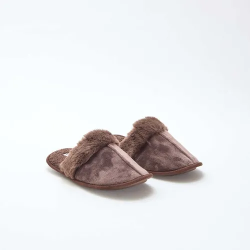 chaussons mules effet pelucheux marron