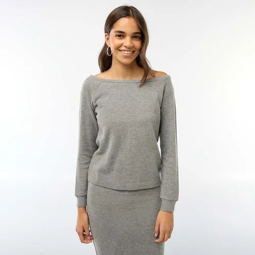 t-shirt en maille doudou avec col bardot gris