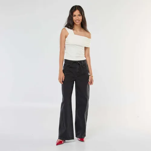 jean coupe wide leg avec ceinture fine en jean gris