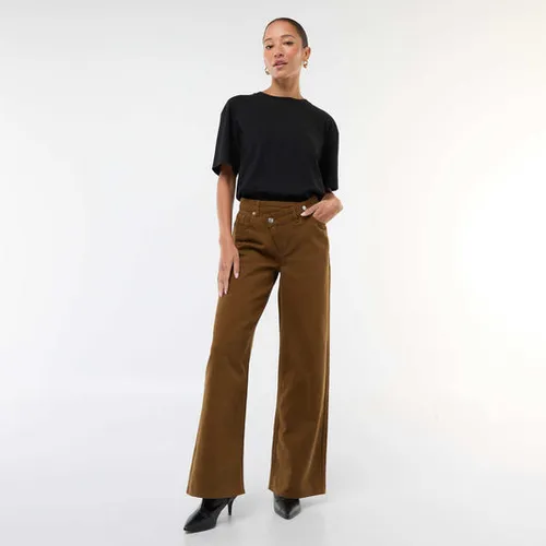 pantalon en twill de coton avec ceinture décalée marron