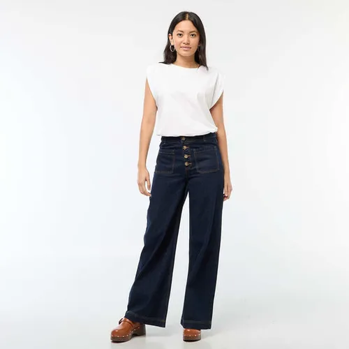 pantalon denim wide uni bleu