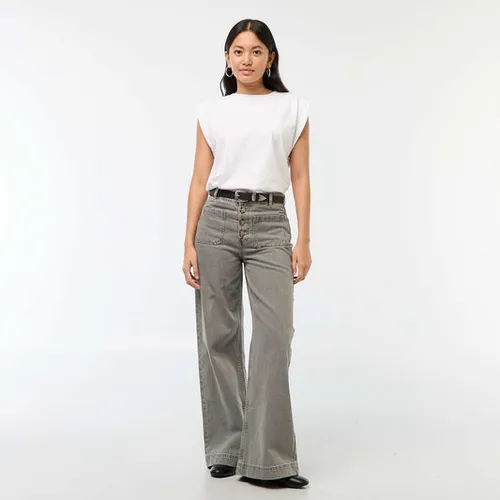 pantalon denim wide uni gris