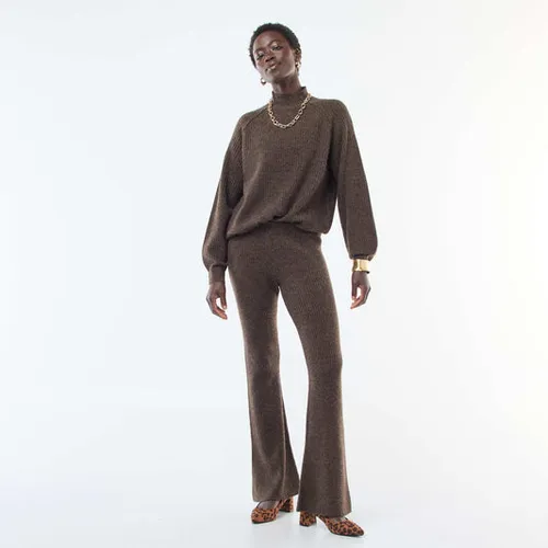 legging côtelée en matière douce marron