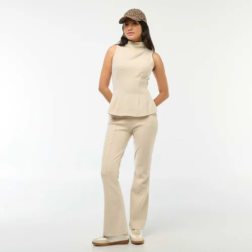 pantalon flare en tricot uni beige pantalon flare en tricot uni beige