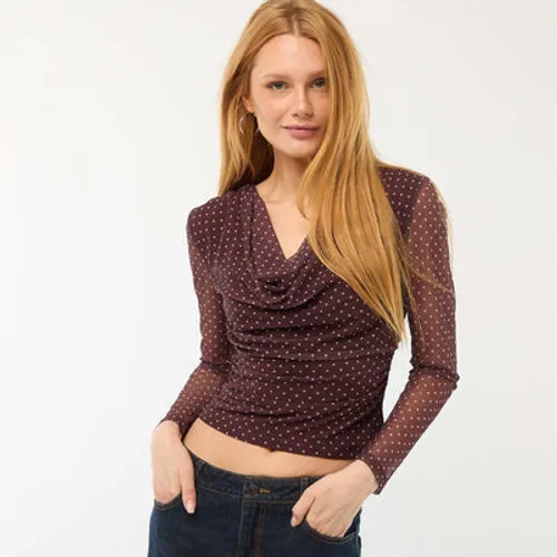 haut manches longues drapé uni marron