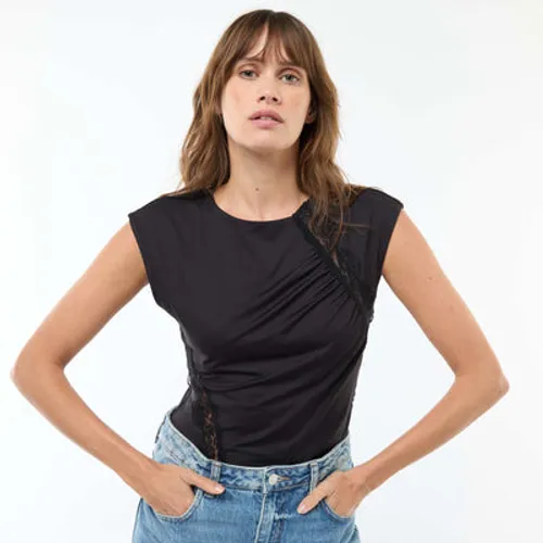 t-shirt sans manches dentelles devant noir
