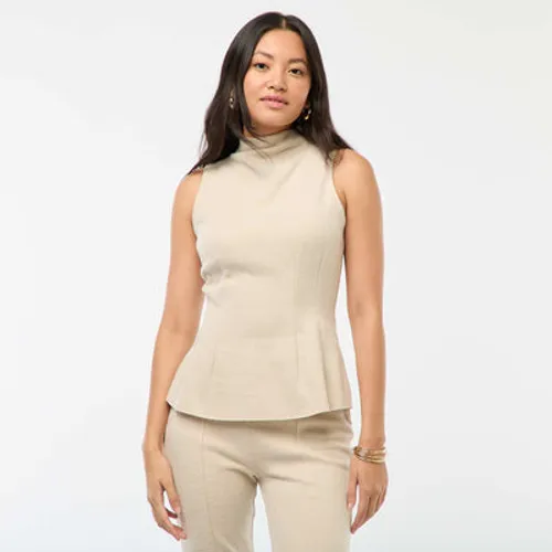 top cintré en maille doudou beige