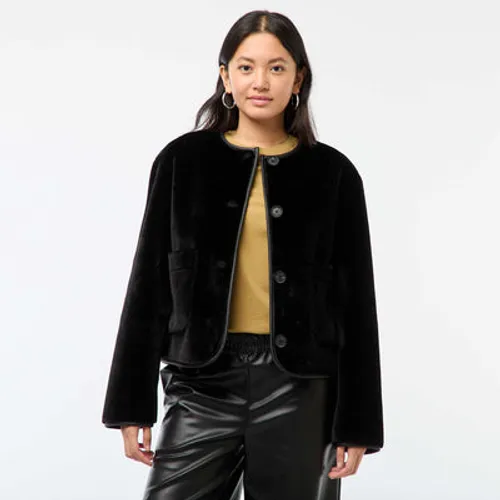 veste effet pelucheux col rond noir