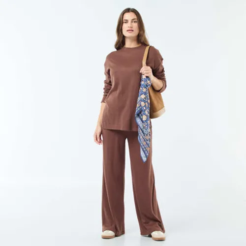 pantalon large taille haute côtelé marron