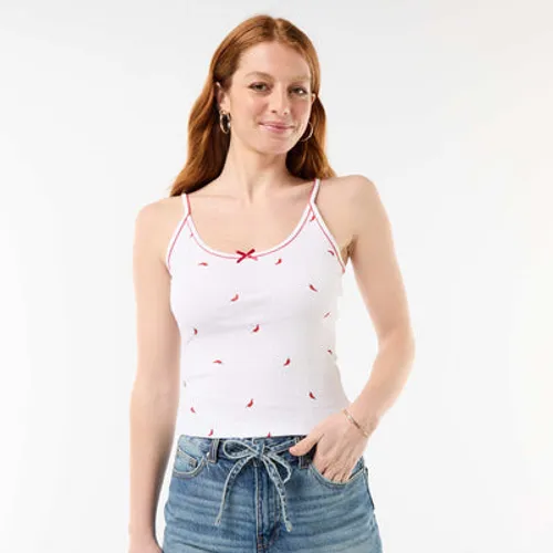 débardeur en maille pointelle motif 'piment' blanc