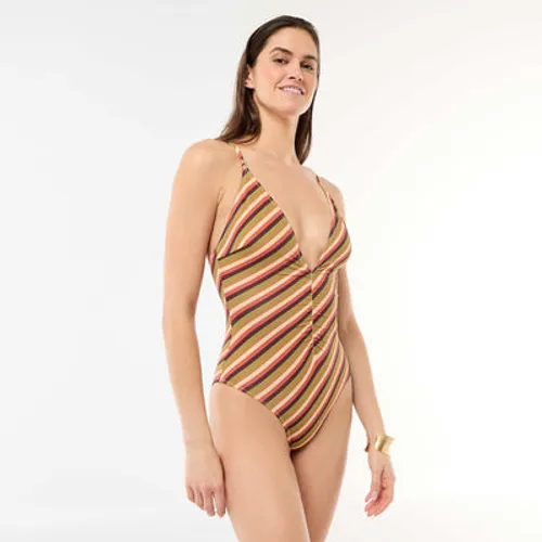 maillot de bain 1 pièce plongeant avec bijou vert