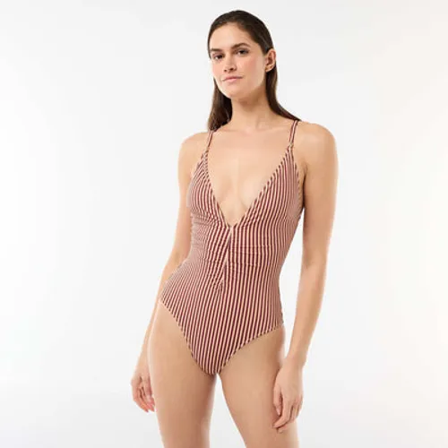 maillot de bain 1 pièce plongeant avec bijou rouge