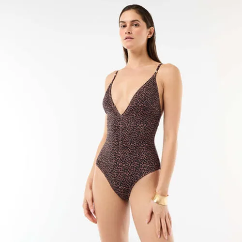 maillot de bain 1 pièce plongeant avec bijou beige