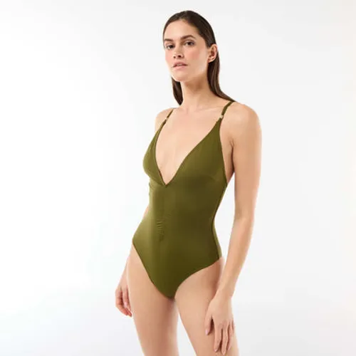 maillot de bain 1 pièce plongeant avec bijou kaki
