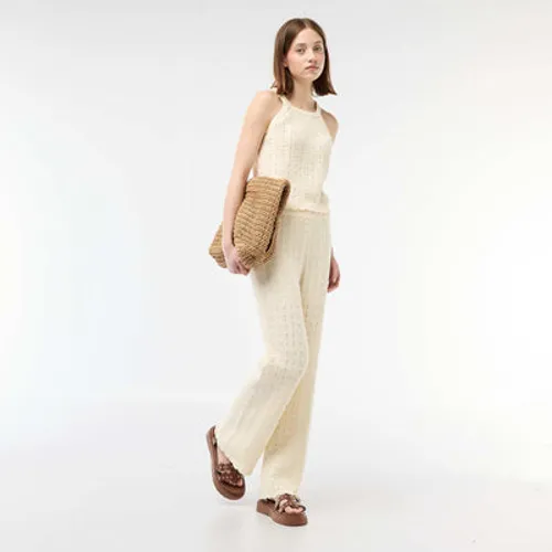 pantalon large en crochet beige
