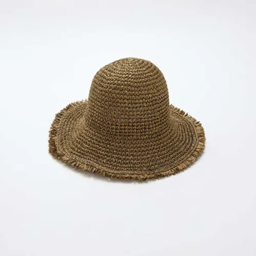 chapeau forme cloche en paille kaki