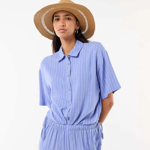 chemise unie à manches courtes bleu