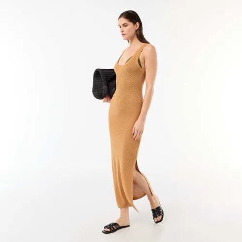 robe longue de plage en maille crochet marron