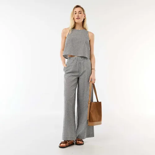pantalon large à motif vichy noir
