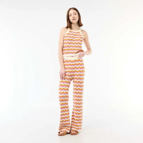 pantalon large en crochet tricolore violet pantalon large en crochet tricolore violet