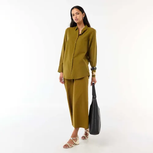pantalon large en lin mélangé vert pantalon large en lin mélangé vert